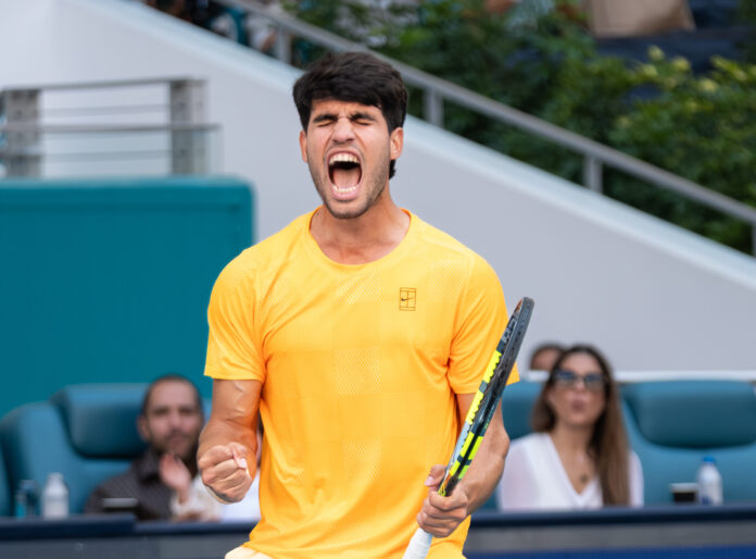Carlos Alcaraz of Spain celebrates at the Miami Open 2026