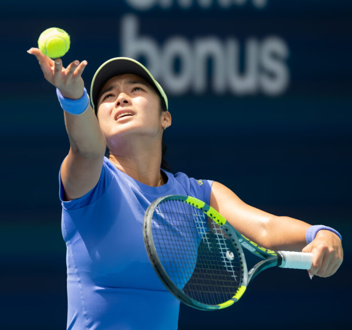 Alexandra Eala serving at Miami Open 2026
