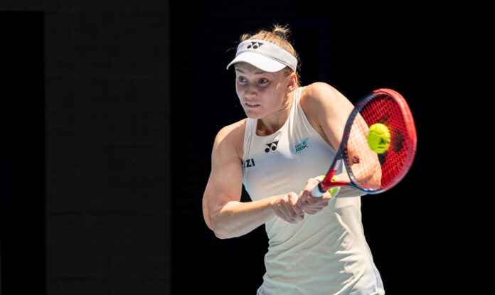 Elena Rybakina of Kazakhstan returns a shot at the Australian Open