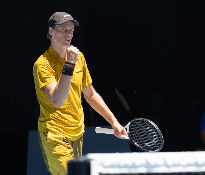 Jannik Sinner of Italy Celebrates winning a point at the Australian Open