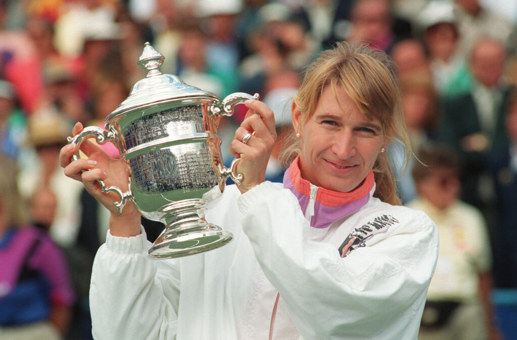 German tennis player Steffi Graf holds US Open Trophy