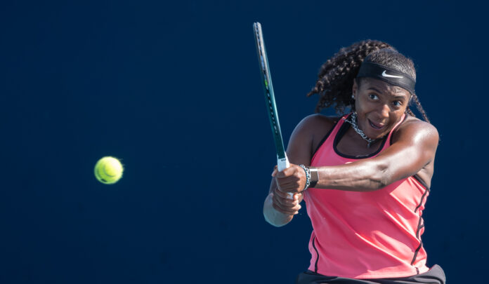 Hailey Baptiste of the United States returns a shot at the Miami Open