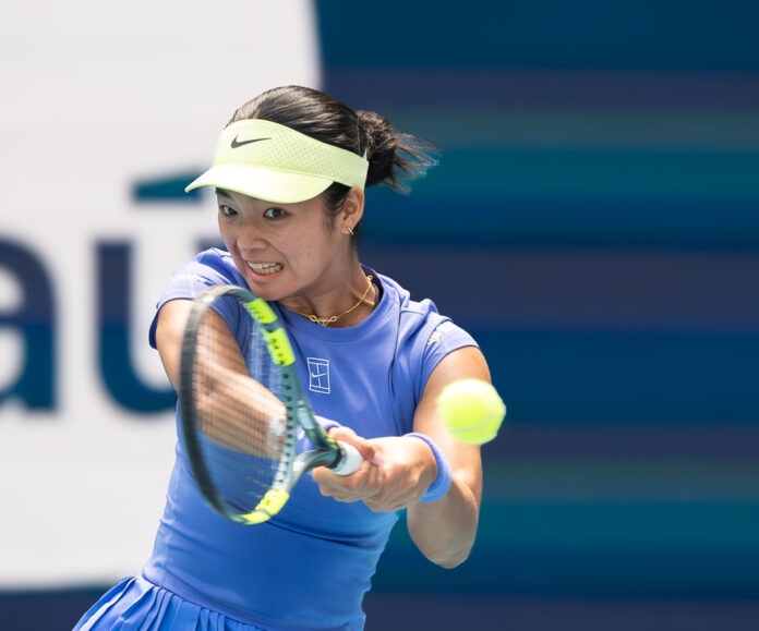 Alexandra Eala of the Philippines returns a shot