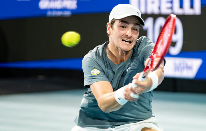 Joao Fonseca of Brazil Returns Serve at Miami Open 2026
