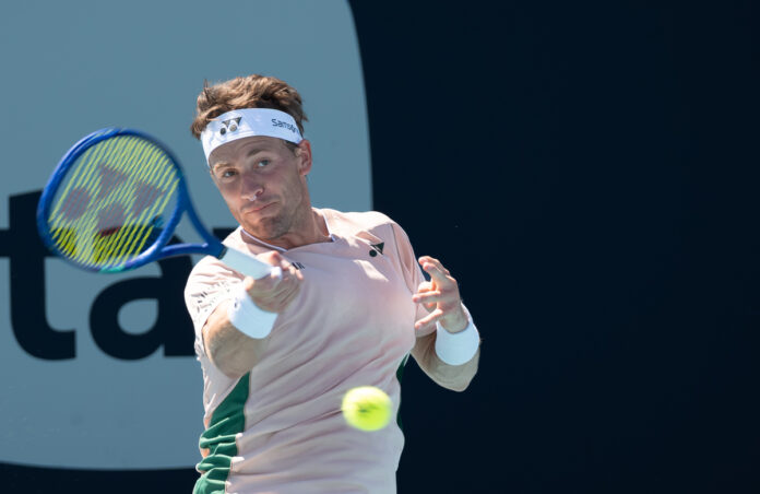 Casper Ruud Hits at Return at the Miami Open