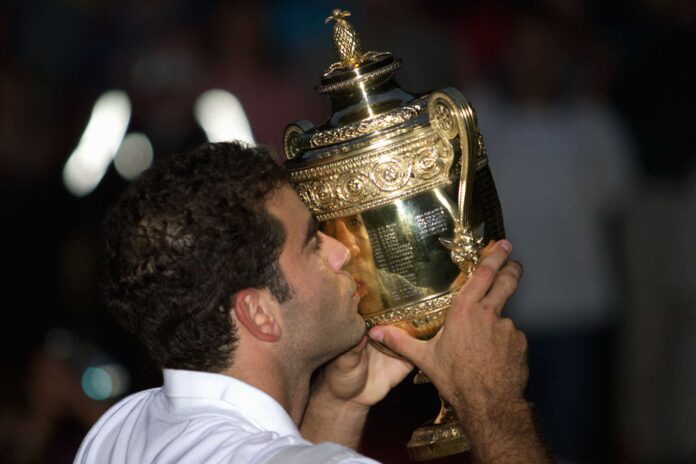 Pete Sampras with Wimbledon Trophy