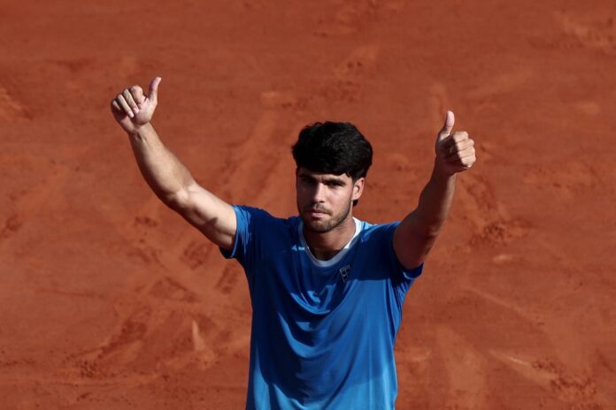 Carlos Alcaraz from Spain on a clay court