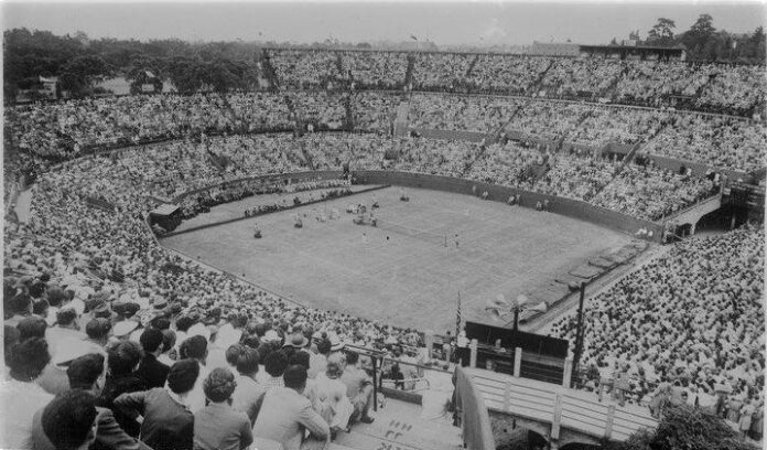Kooyong Tennis Courts during an Australian Open tournament in the 1950s