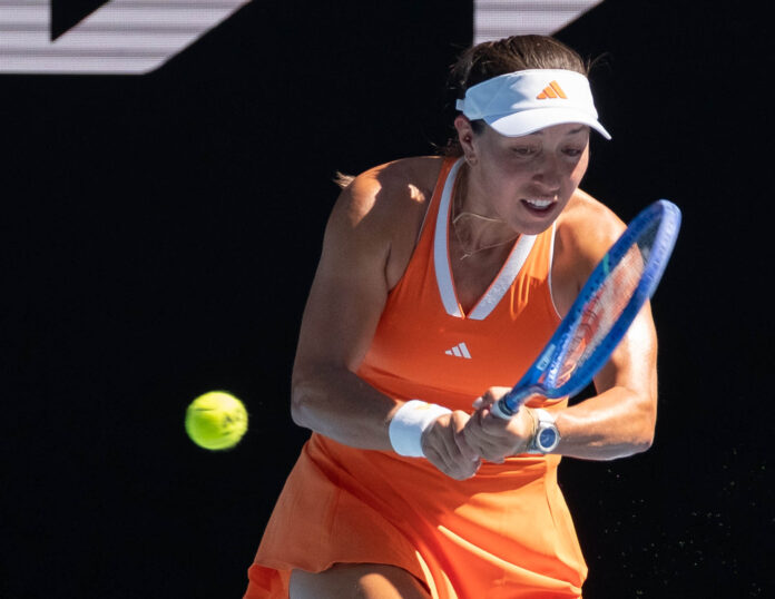 Jessica Pegula hits a sharp return at the 2026 Australian Open