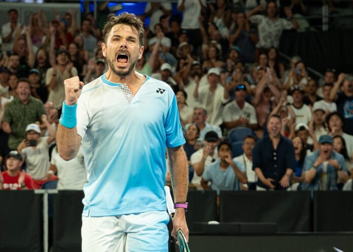Stan Wawrinka celebrates winning a point at the Australian Open