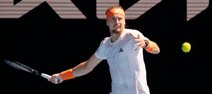 Zverev hist a forehand at the Australian Open 2026