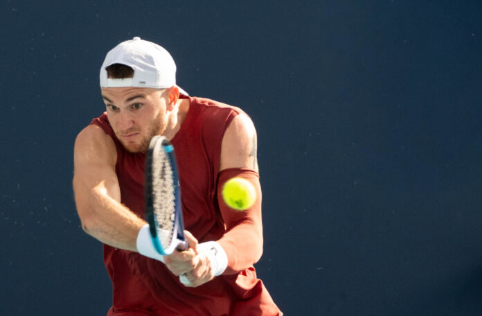 Jack Draper returns a serve at the Miami Open 2026