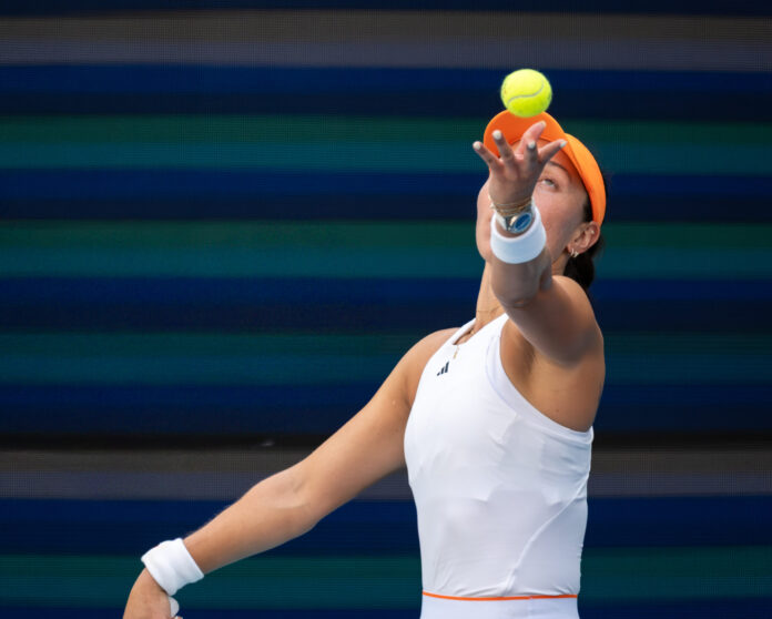 Jessica Pegula of the USA serving at the Miami Open 2026