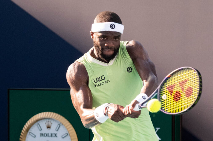 Frances Tiafoe hits a return at the Miami Open 2026