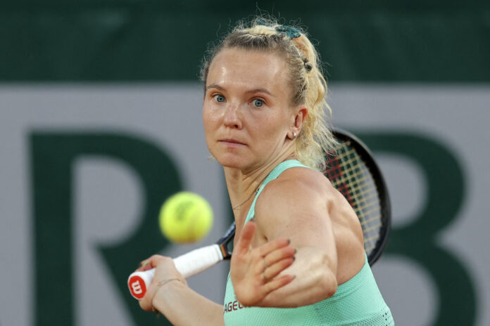 Czech Republic's Katerina Siniakova plays a forehand at the French Open