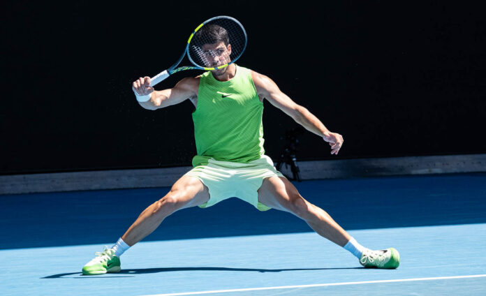 : Carlos Alcaraz during the 2026 season, before the right wrist injury that has kept him out since April.