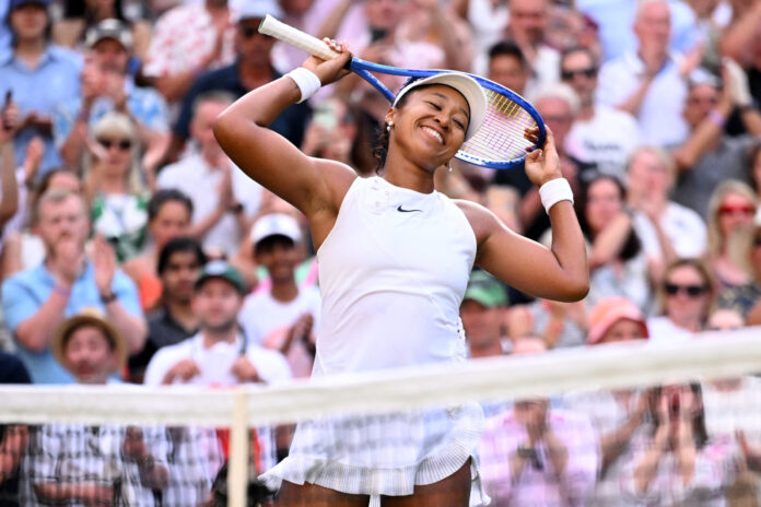 Japan's Naomi Osaka celebrates beating Belarus's Aryna Sabalenka at Wimbledon 2026