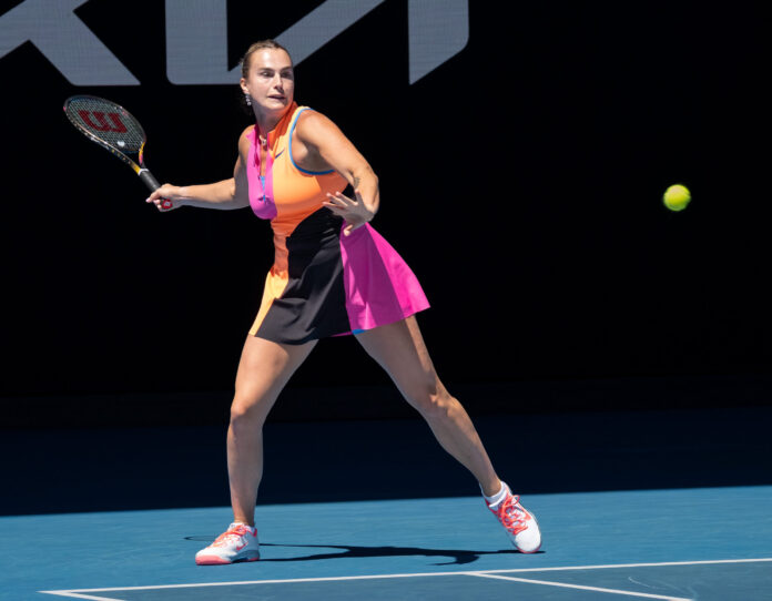 Sabalenka gets ready to hit a forehand at the Australian Open