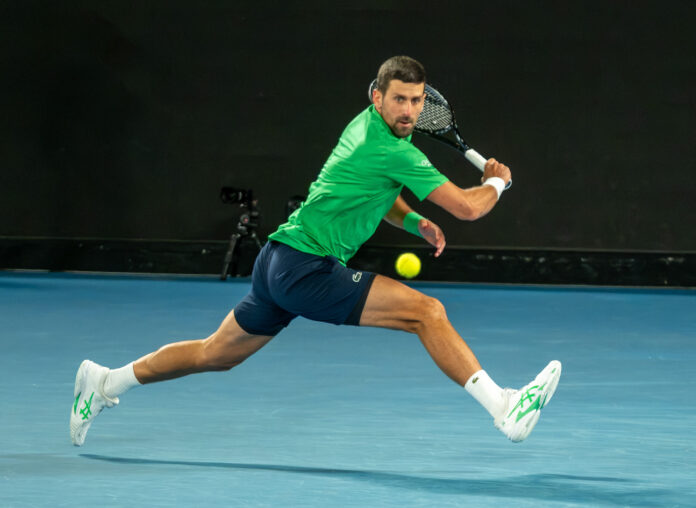 Novak Djokovic runs after a point at the Australian Open