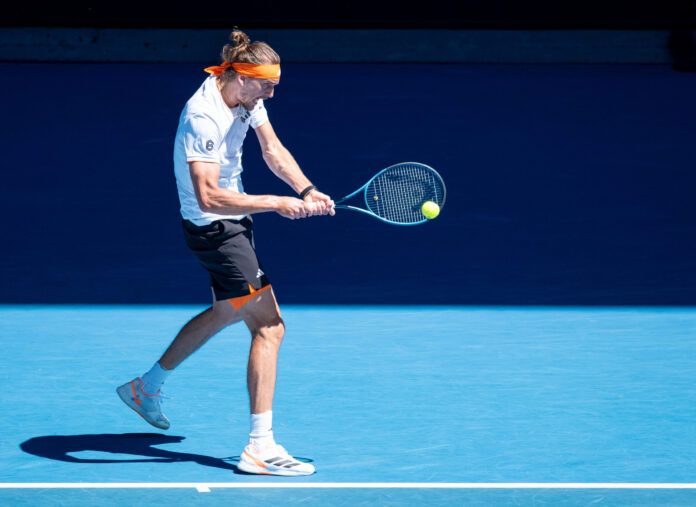 Zverev hitting a backhand rerturn at the Australian Open