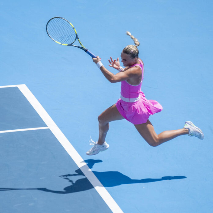 Sara Bejlek hits a return at the Cincinnati Open 2026