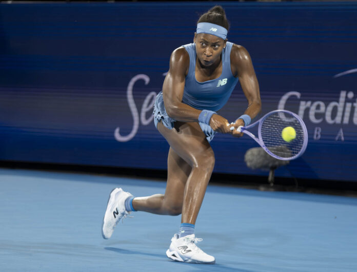 Coco Gauff hits a return on her way to winning the Cincinnati Open 2026