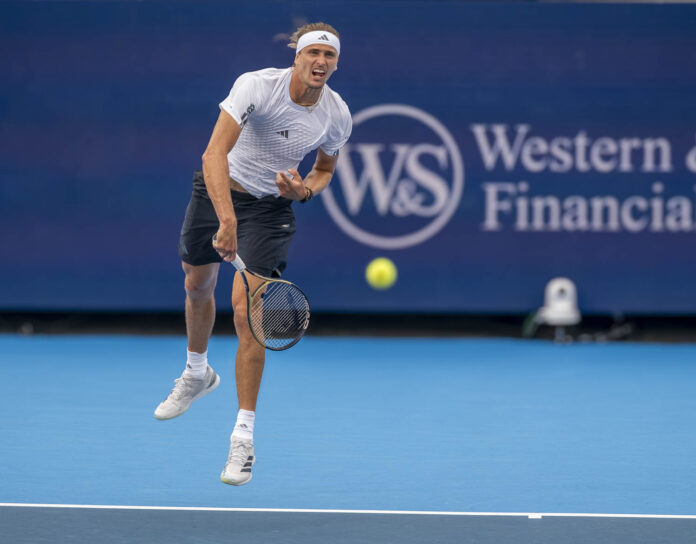 Zverev hits a serve at the Cincinnati Open 2026