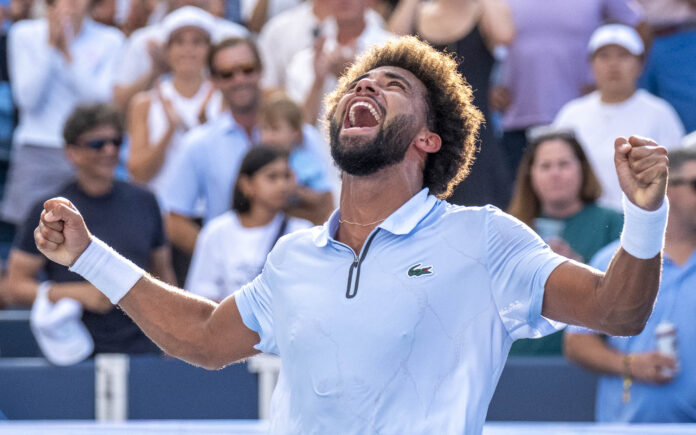 Arthur Fils celebrates after beating Tiafoe at the Cincinnati Open 2026 Mens Finals