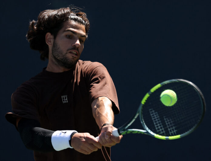 Carlos Alcaraz of Spain in a practice session at the US Open