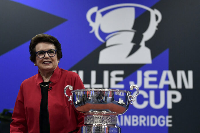 US tennis star Billie Jean King and trophy