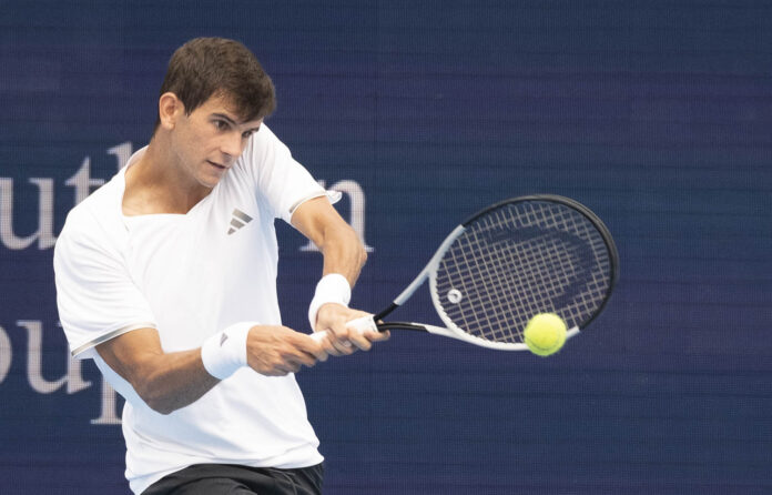 Rafael Jodar of Spain hits a return at the Cincinnati Open 2026