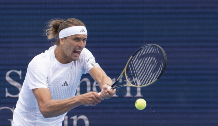 Zverev hits a return at the Cincinnati Open 2026
