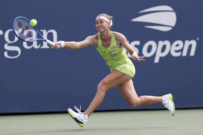 Marie Bouzkova of Czechia runs down a return at the US Open