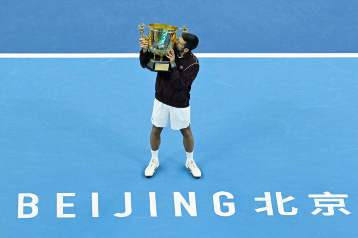 Serbian Novak Djokovic holds China Open 2026 Trophy