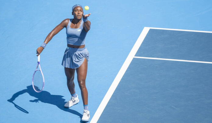 Coco Gauff serving at the 2026 CIncinnati Open