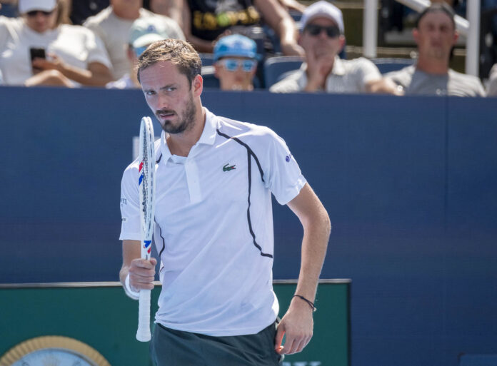 Daniil Medvedev of Russia celebrates winning a point at the 2026 Cincinnati Open