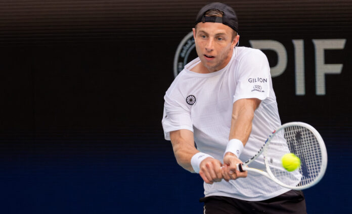 Tallon Griekspoor hits a return at the 2024 Miami Open