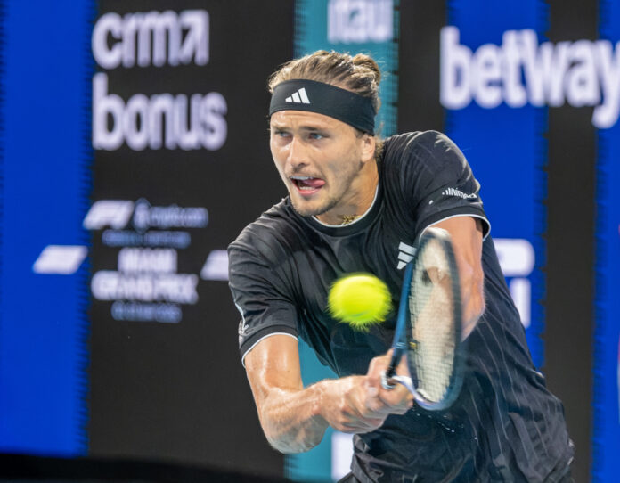 Alexander Zverev hits a return at the 2026 Miami Open